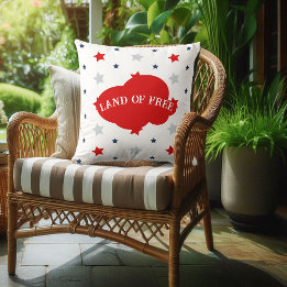 Land Of Free Blue And Red Stars Pattern Patriotic  Outdoor Pillow