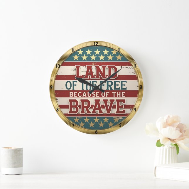 Land Of Free Brave Large Clock (Home)
