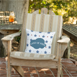 Land Of Free Red & Blue Stars Pattern Patriotic  Outdoor Pillow