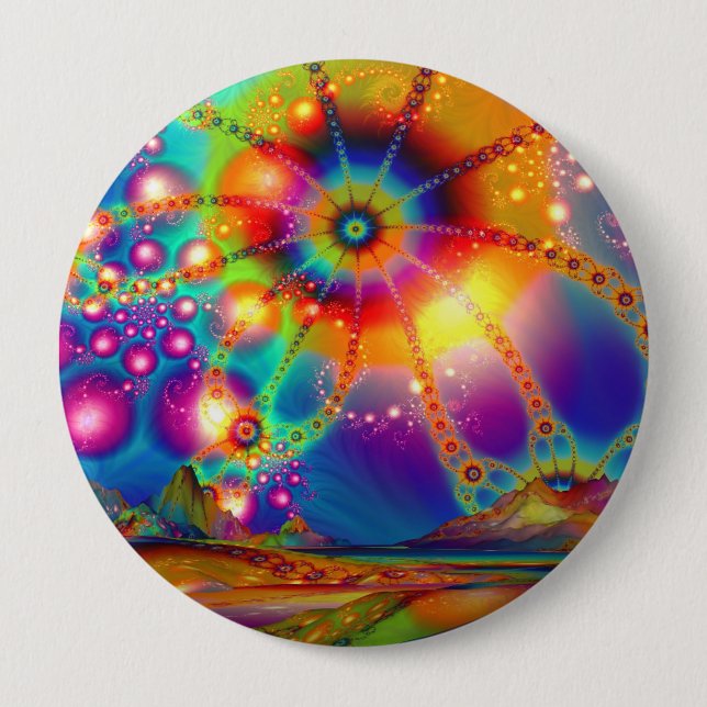 Land of psychedelic illuminations 4 inch round button (Front)