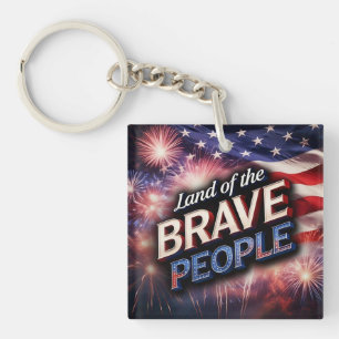 "Land of the Brave People" Fireworks and US Flag Keychain