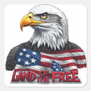 Land of the Free, American Flag Patriotic Square Sticker