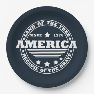 Land Of The Free Because Of The Brave 4th of july Paper Plate