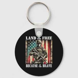 Land Of The Free Brave Military Veterans Day Memor Keychain