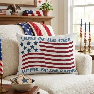 Land of the Free Home of the Brave Patriotic Accent Pillow