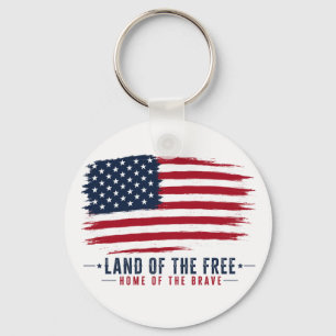 Land of the Free Home of the Brave Patriotic USA Keychain