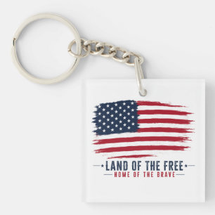 Land of the Free Home of the Brave Patriotic USA Keychain