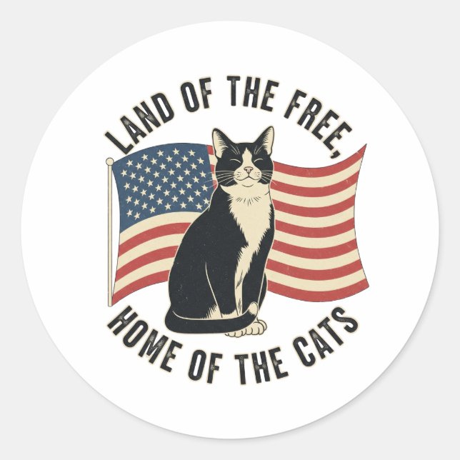 Land of the Free - Vintage Patriotic Cat Sticker (Front)