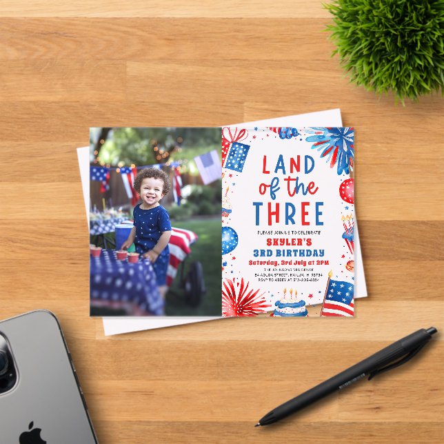 Land of the Three 4th July Patriotic 3rd Birthday  Acrylic Invitations (Insitu (Invitation Card))