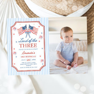 Land of the Three 4th July Patriotic 3rd Birthday  Invitation