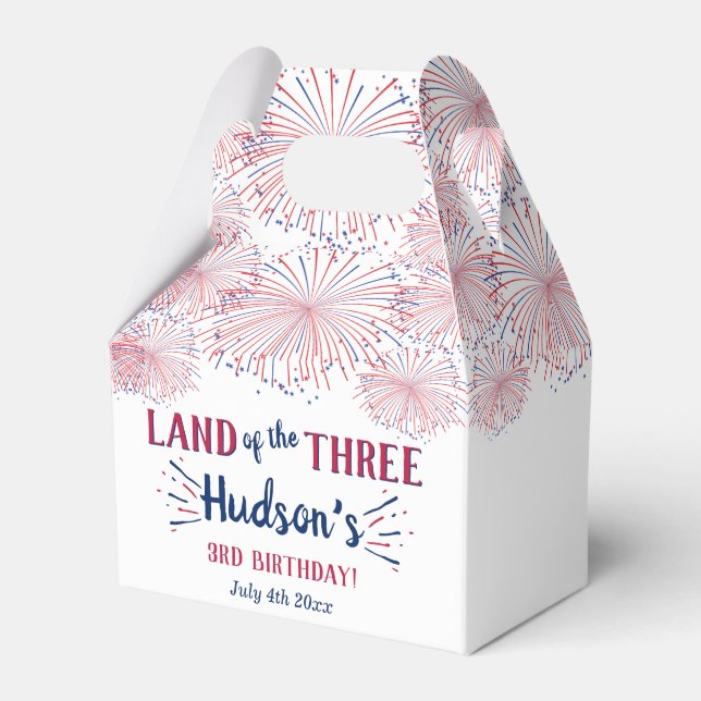 Land Of The Three! 4th Of July 3rd Birthday Party Favor Box (Front Side)