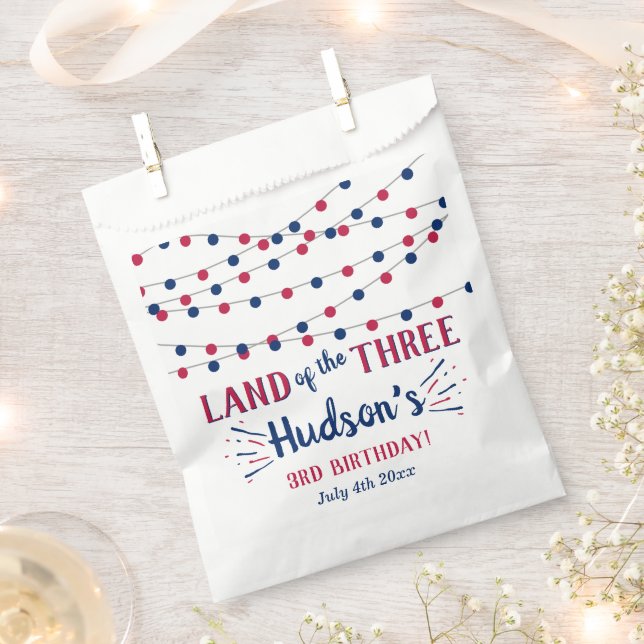 Land Of The Three! 4th Of July 3rd Birthday Party Favour Bag (Clipped)