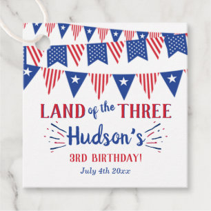 Land Of The Three! 4th Of July 3rd Birthday Party Favour Tags