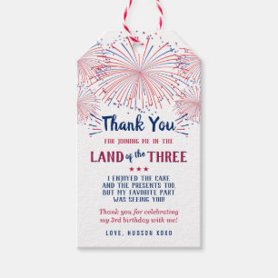 Land Of The Three! 4th Of July 3rd Birthday Party Gift Tags