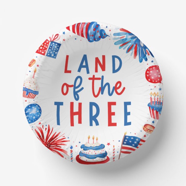Land Of The Three 4th of July 3rd Birthday Party Paper Plate (Front)