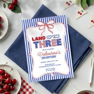 Land of the Three Patriotic American Girl Birthday Invitation