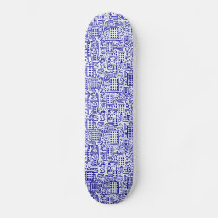 Land of Towers - Navy Blue on White Skateboard