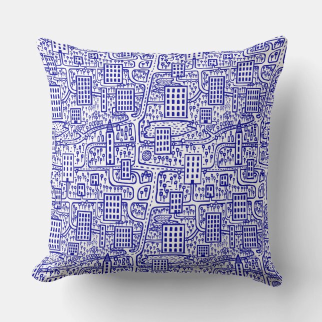 Land of Towers - Navy Blue on White Throw Pillow (Front)