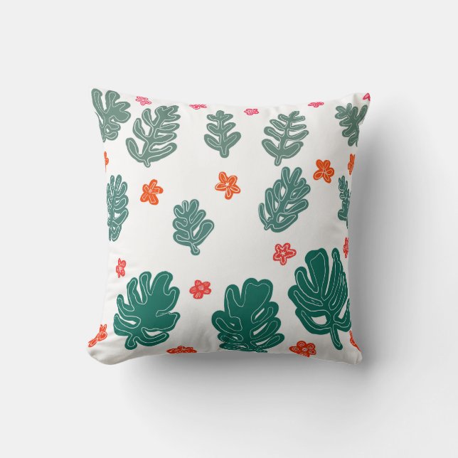 land & sea : doodle pattern flowers & plants  throw pillow (Front)
