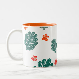 land & sea : doodle pattern flowers & plants Two-Tone coffee mug