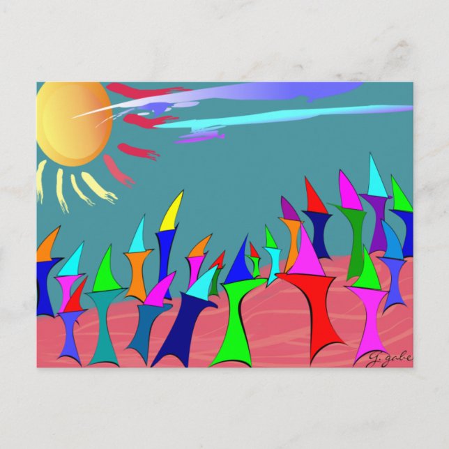 Land Sharks Family Reunion~~Whimsical Art Postcard (Front)