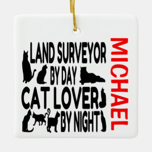 Land Surveyor Loves Cats CUSTOM Ceramic Ornament