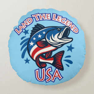 Land the Legend "USA" patriotic bass illustration Round Pillow