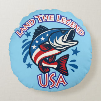 Land the Legend "USA" patriotic bass illustration Round Pillow