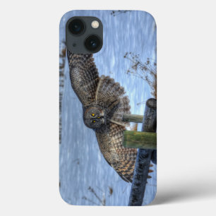Landing Great Grey Owl and Fence Wildlife Photo II iPhone 13 Case
