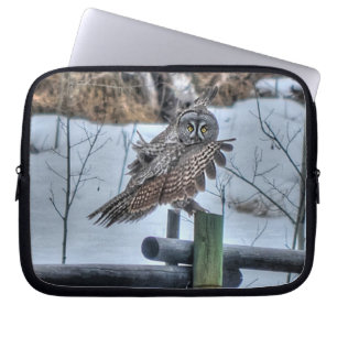 Landing Great Grey Owl Raptor Wildlife Photo Laptop Sleeve