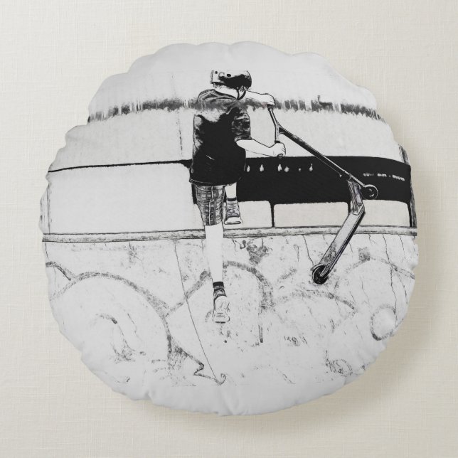 Landing It - Stunt Scooter Rider Coussin rond (Devant)