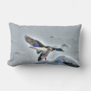 Landing Mallard Duck Drake Wildlife Photo Lumbar Pillow