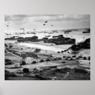 Landing Ships Putting Cargo Ashore on Omaha Beach Poster