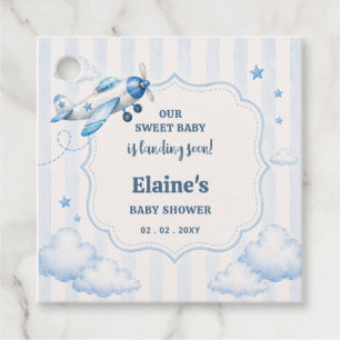 Landing Soon Blue Boy Airplane Baby Shower Favour Tags