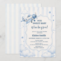 Landing Soon Blue Boy Airplane Baby Shower