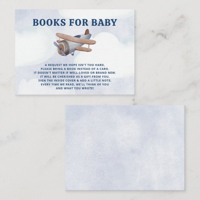 Landing Soon Boy Airplane Baby Shower Book Request Enclosure Card (Front/Back)