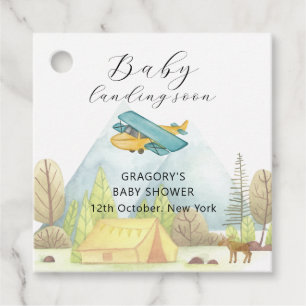 Landing Soon Vintage Airplane Forest Baby Shower Favour Tags