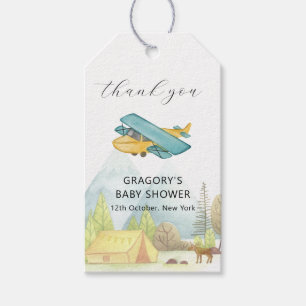 Landing Soon Vintage Airplane Forest Baby Shower Gift Tags