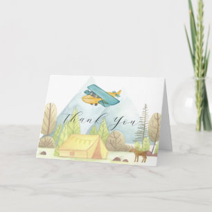 Landing Soon Vintage Airplane Forest Baby Shower Thank You Card