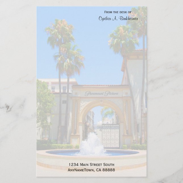 Landmark Hollywood Studio Personalized Stationery (Front)