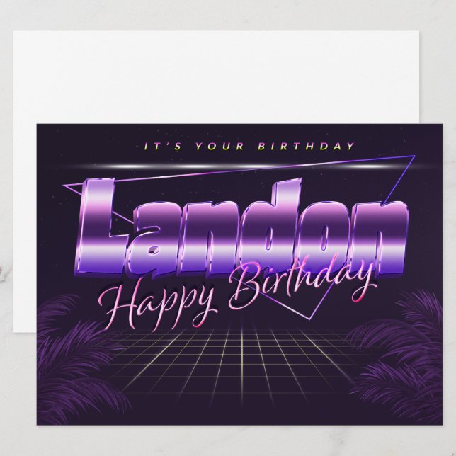 Landon Name First name pura retro card Birthday (Front/Back)