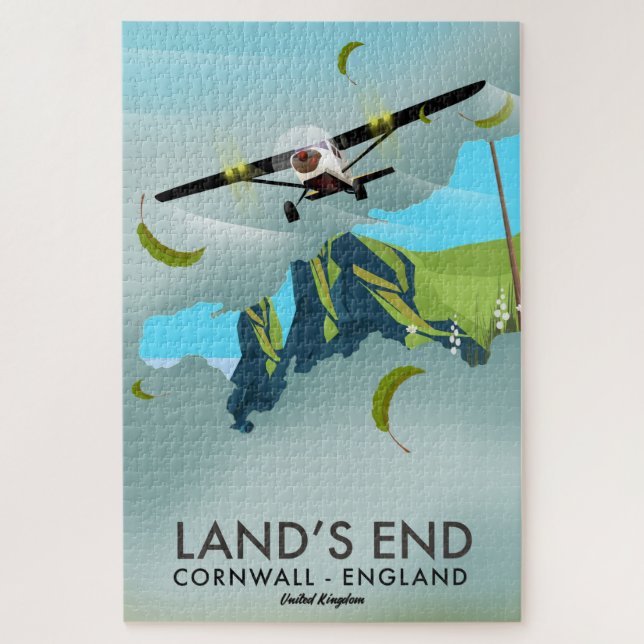 Land's End Cornwall Travel map poster Jigsaw Puzzle (Vertical)