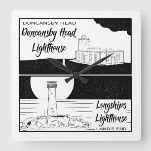 Land's End John o' groats lighthouses Square Wall Clock