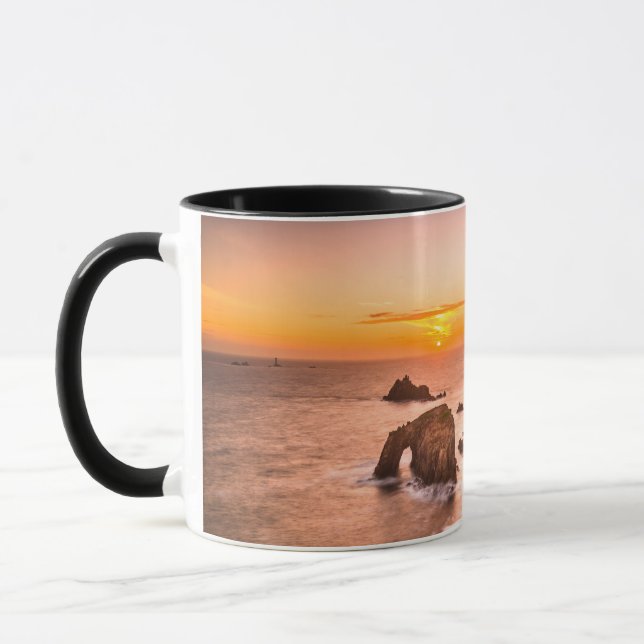 Lands End Sunset Enys Dodnan Armed Knight Cornwall Mug (Left)