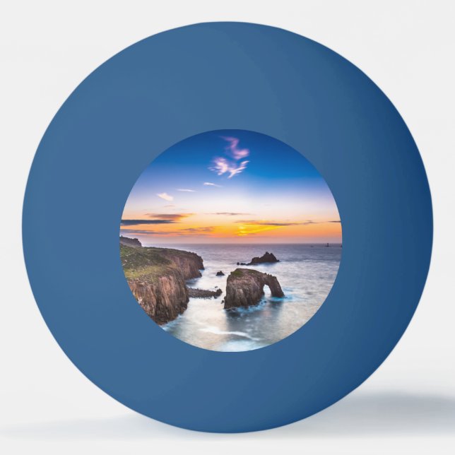Lands End Sunset Enys Dodnan Armed Knight Cornwall Ping Pong Ball (Front)