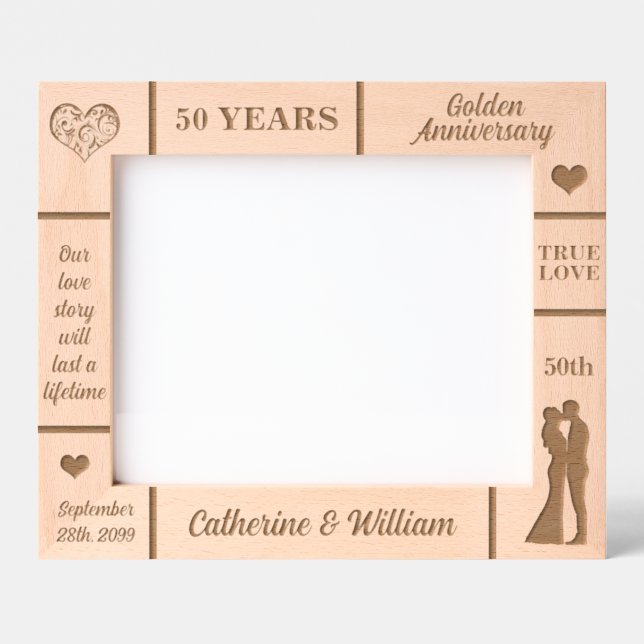 Landscape 10x8 Golden 50th Wedding Anniversary Etched Frames (Front)