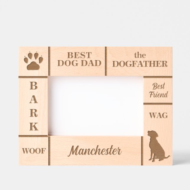 Landscape 6x4 BEST Dog DAD Ever Custom Name Etched Frames (Front)