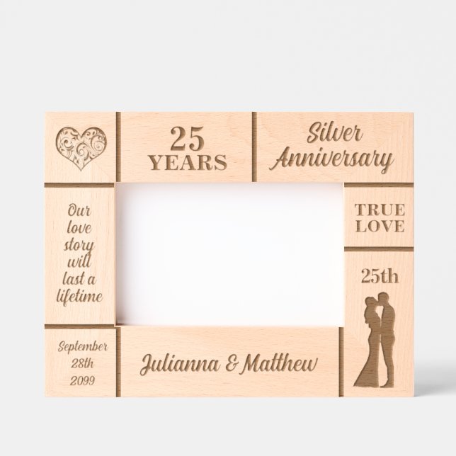 Landscape 6x4 Silver 25th Wedding Anniversary Etched Frames (Front)