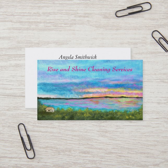 Landscape Art Seashore Beach Sunrise Cleaning Business Card (Front/Back In Situ)