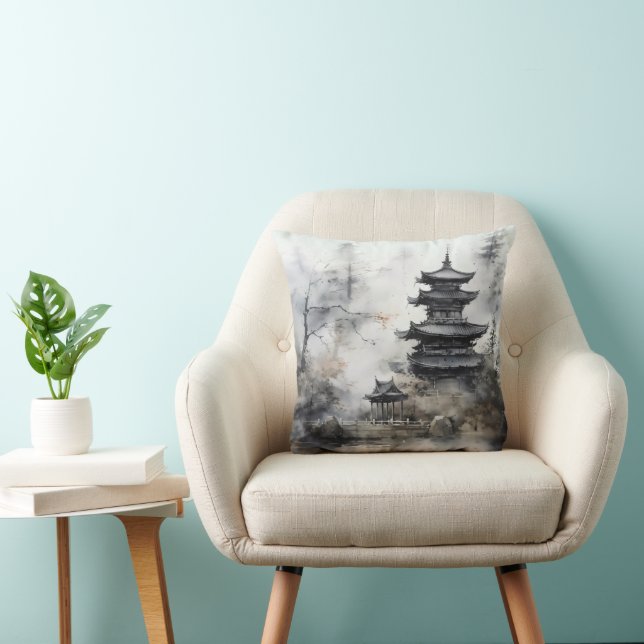 Landscape Asian Traditional Throw Pillow (Chair)
